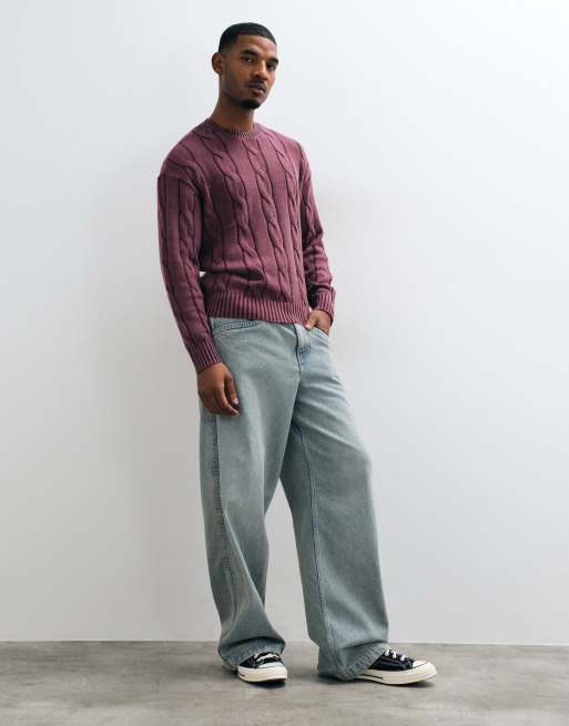 Hollister maglione a trecce bordeaux, 5 di 5