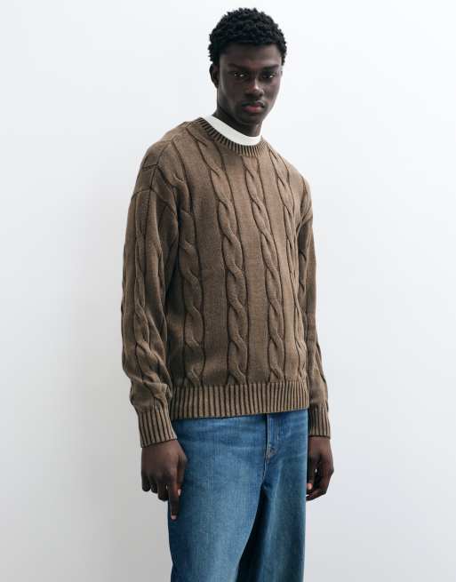 Hollister maglione a trecce marrone, 2 di 5