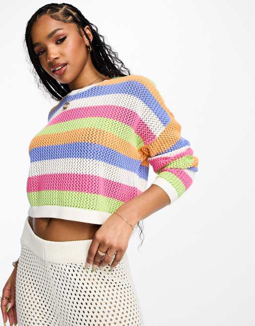 Hollister Maglione all uncinetto multicolore a righe ASOS