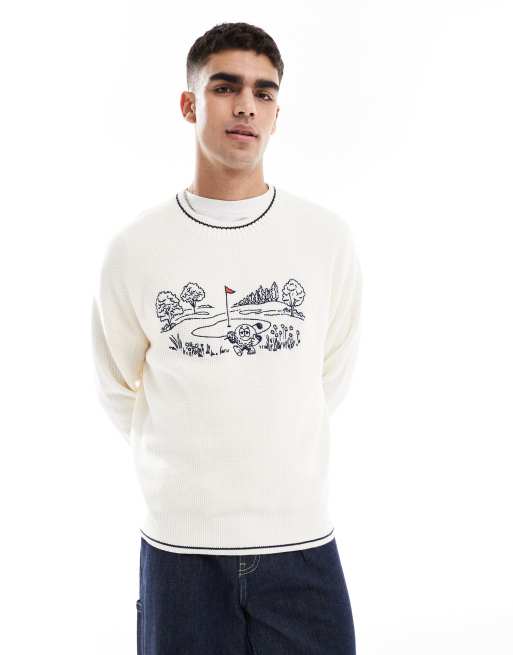Hollister - Maglione beige squadrato con logo
