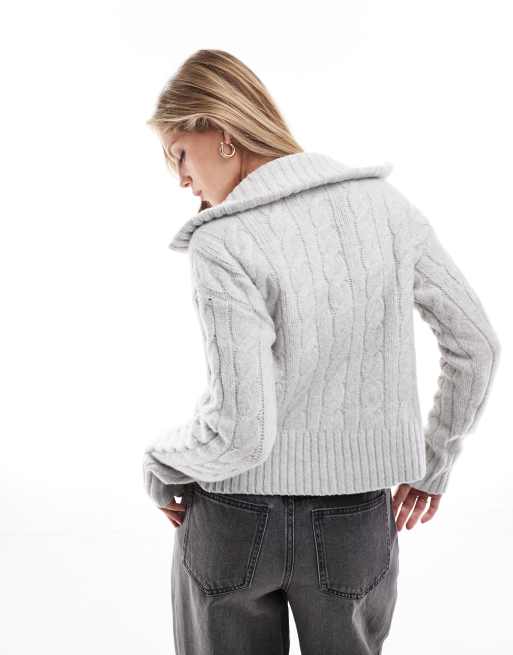 Hollister - Maglione lavorato grigio con zip doppia, 4 di 4