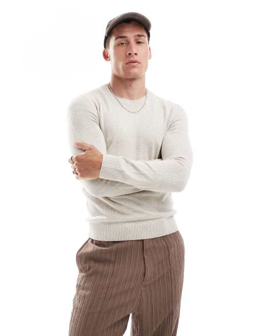 Hollister - Maglione lavorato leggero taglio comodo color bianco mélange con logo
