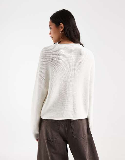 Hollister maglione squadrato a girocollo in crema, 4 di 4