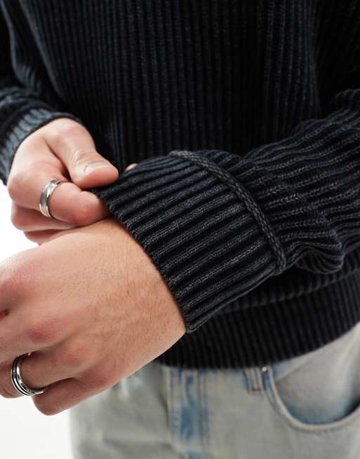 Hollister - Maglione squadrato nero slavato a coste spesse, 3 di 4