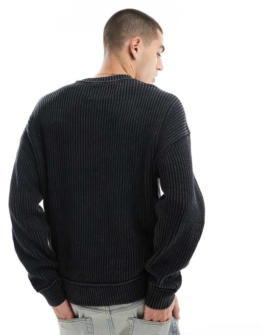 Hollister - Maglione squadrato nero slavato a coste spesse, 4 di 4