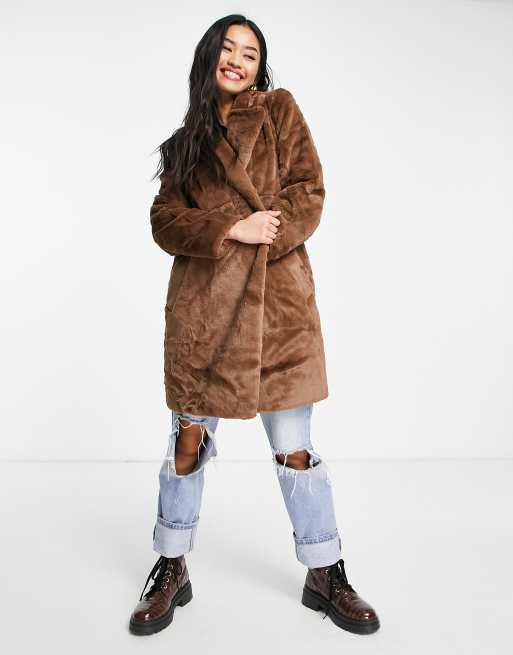 VESTE PARKA HOLLISTER FAUX TEDDY MANTEAU FEMME MARRON TAILLE MOYENNE