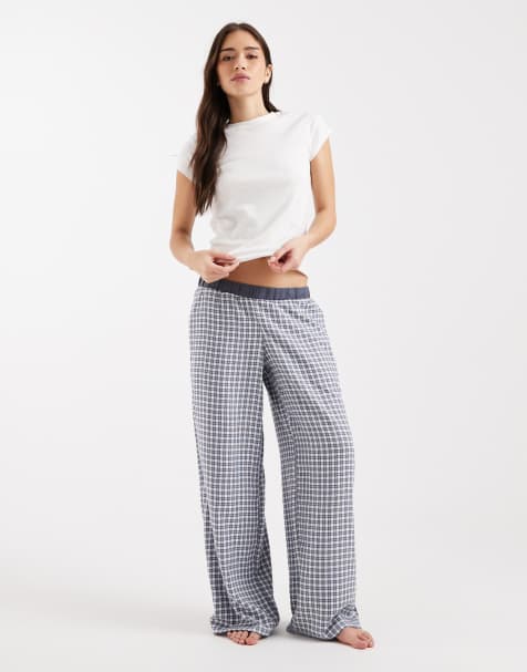 Hollister – Marinblå, ginghamrutiga pyjamasbyxor i flanell - view 1