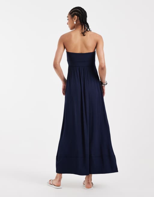 Hollister – Marinblå maxiklänning i jersey med bandeau-ringning, 3 av 4