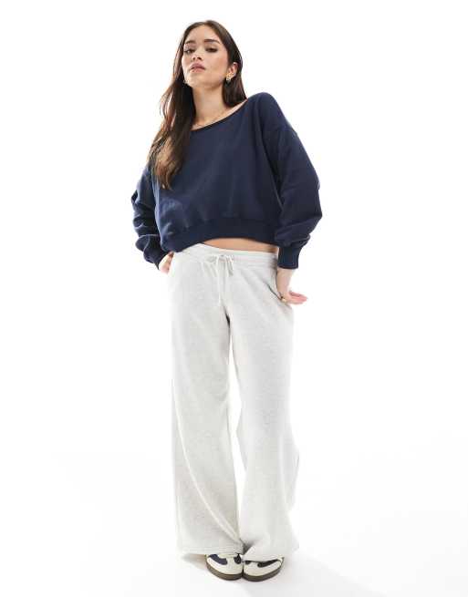 Hollister – Marinblå sweatshirt i boyfriend-modell med off shoulder, 4 av 4