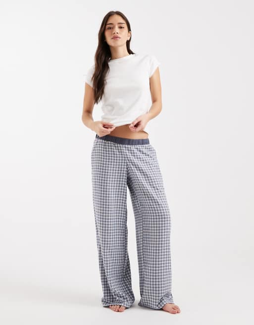 Hollister - Marineblå pyjamasbukser i flannel med gingham-tern 