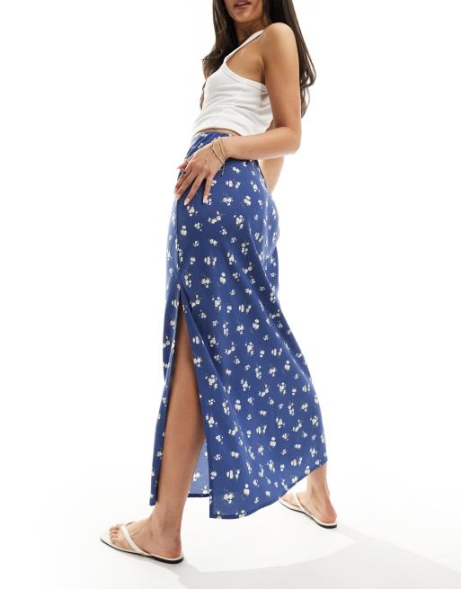Long floral skirt blue hot sale