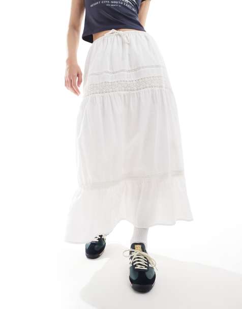 Hollister - Maxi rok met kanten inzetstuk in wit - view 1