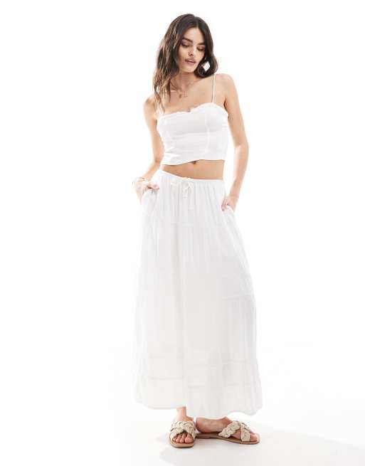 Hollister - Maxi rok met stroken in wit