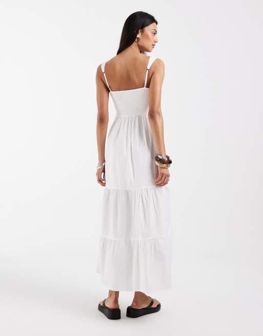 Hollister – Maxikleid in Weiß mit V-Ausschnitt, Riemchenträgern und Schlitz, 3 von 4