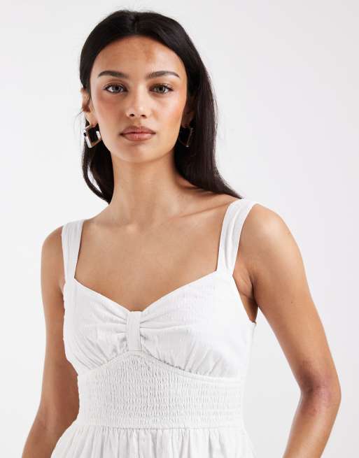 Hollister – Maxikleid in Weiß mit V-Ausschnitt, Riemchenträgern und Schlitz, 4 von 4