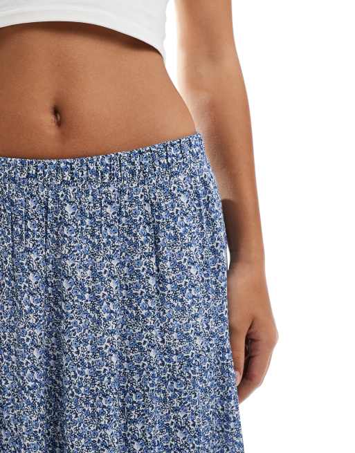 Hollister - Maxirok met stroken en bloemenprint in blauw, 5 van 5