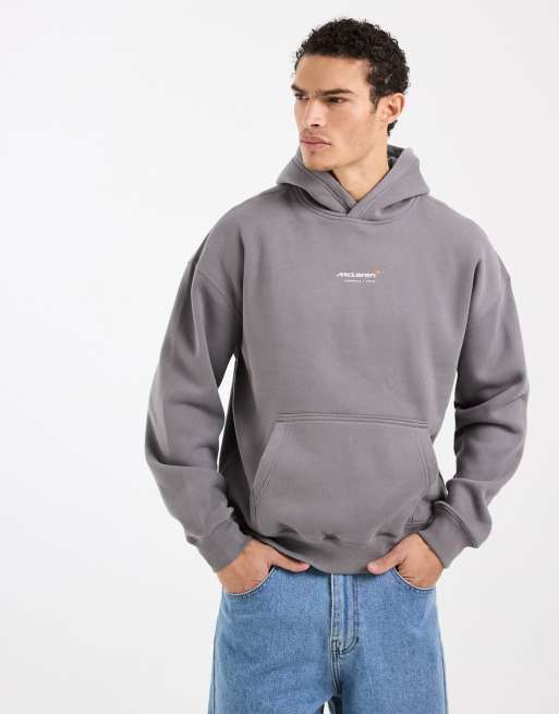 Hollister Mclaren back graphic boxy hoodie in gray | ASOS
