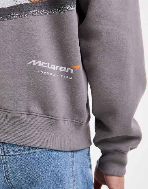 Hollister Mclaren back graphic boxy hoodie in gray | ASOS