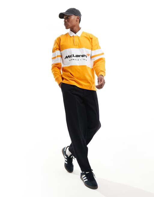 Hollister Mclaren long sleeve rugby polo in orange | ASOS