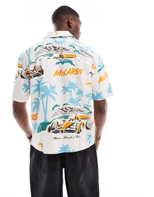 Hollister Mclaren printed linen blend short sleeve shirt in multi, 3 of 4