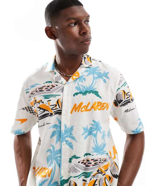 Hollister Mclaren printed linen blend short sleeve shirt in multi, 4 of 4