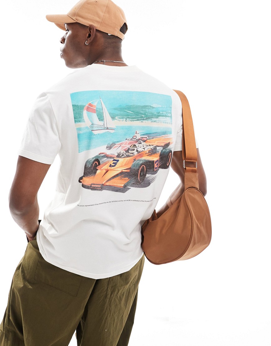 Hollister McLaren scenic F1 back print t-shirt relaxed fit in cream-White