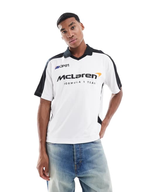 Hollister Mclaren soccer motif top in white multi | ASOS