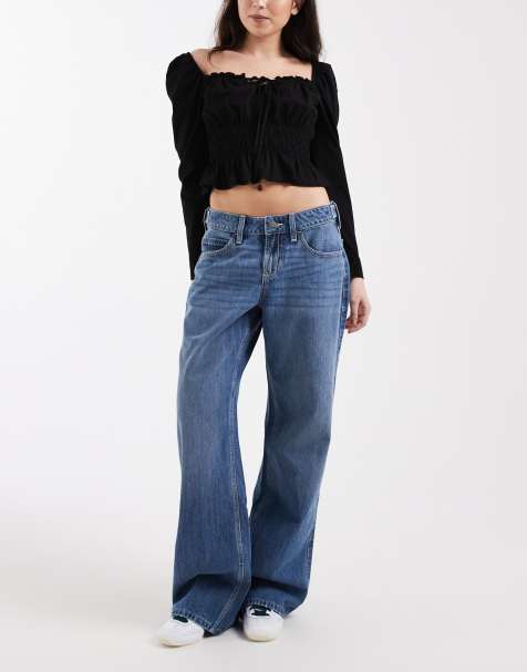 Hollister – Mellanblå, baggy jeans med låg och justerbar midja - view 1