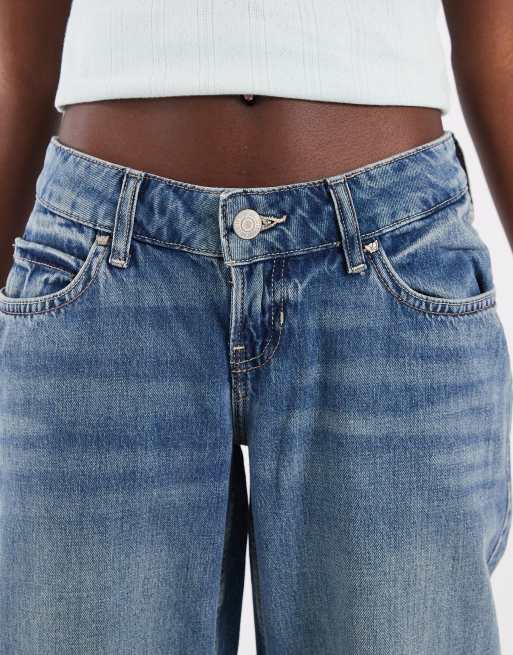 Hollister – Mellanblå, baggy jeans med superlåg midja, 4 av 5