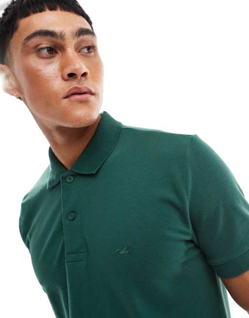 Hollister - Mellemgrøn polo med logoikon i piqué