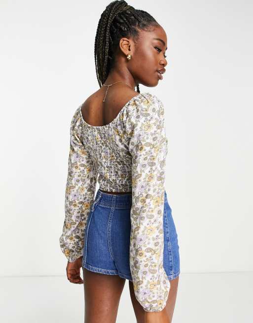 HOLLISTER all over floral white long-sleeved shirt second-hand