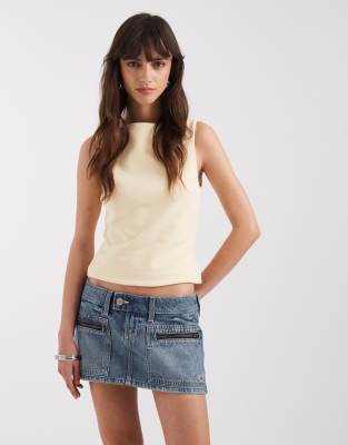 Hollister Micro Mini Denim Skort In Blue