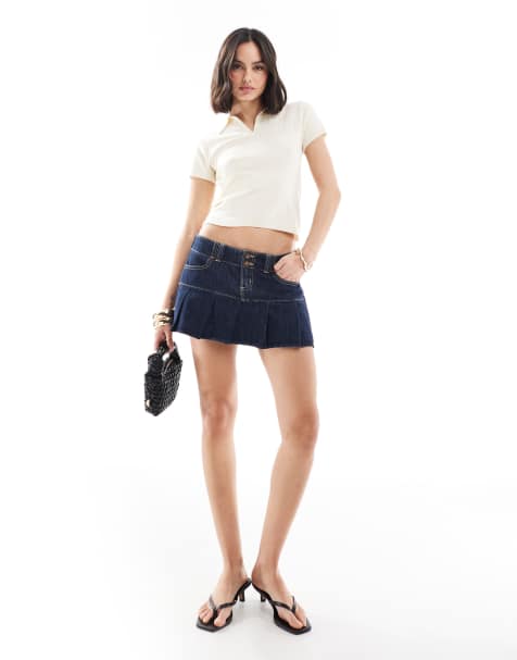 Hollister micro pleated mini skirt in dark denim - view 1
