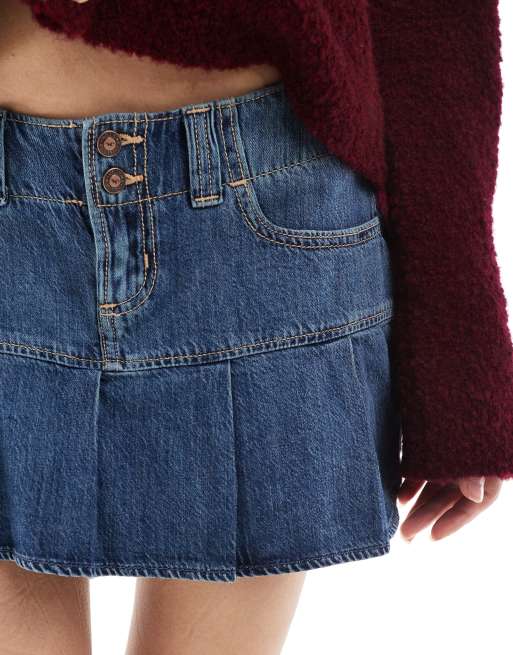 Hollister micro pleated mini skirt in wash denim ASOS