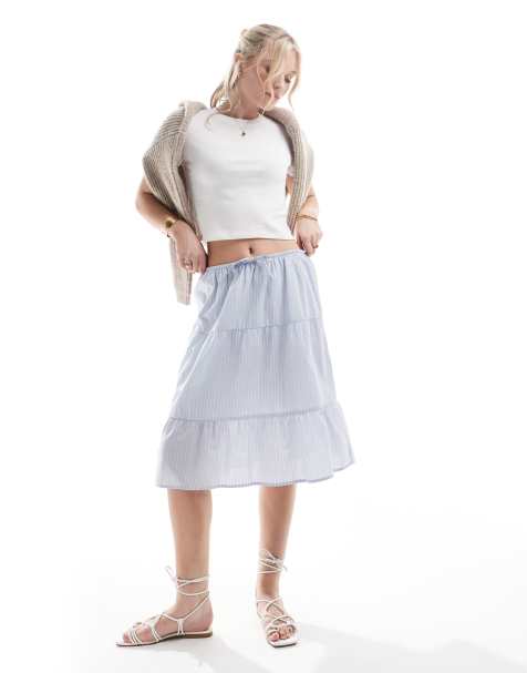 Hollister mid rise poplin midi skirt in blue - view 1