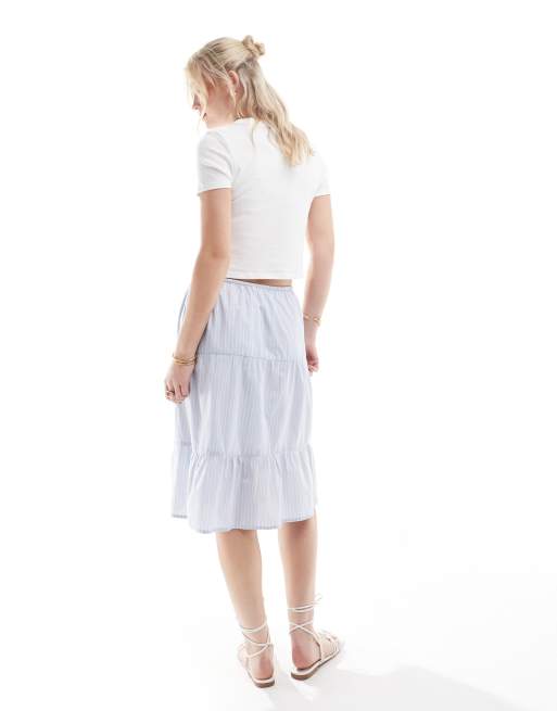 Hollister mid rise poplin midi skirt in blue, 3 of 5