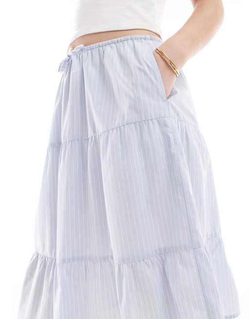 Hollister - Midi rok van popeline met halfhoge taille in blauw