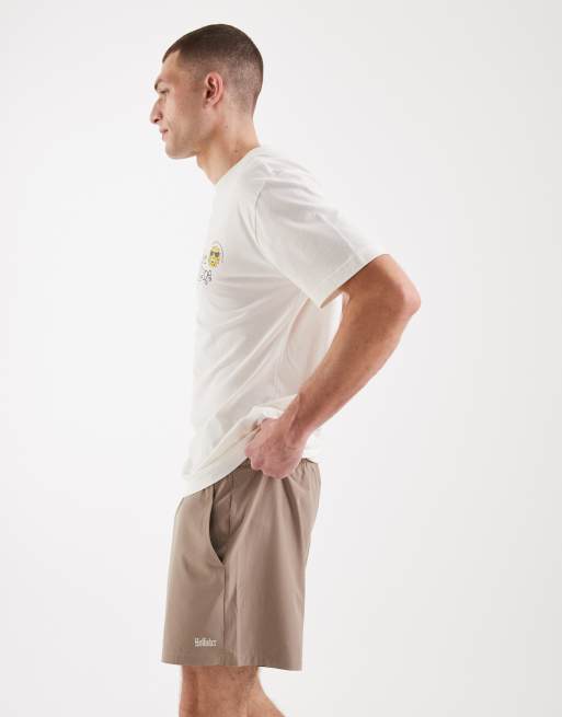 Hollister mid thigh flex logo shorts in light brown, 2 of 5