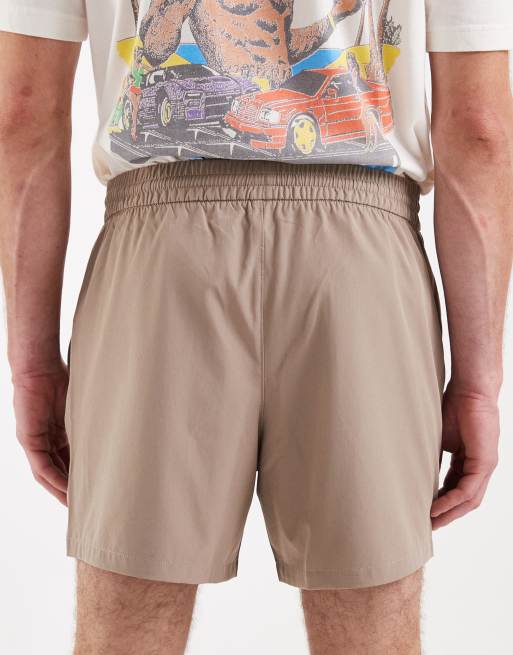 Hollister mid thigh flex logo shorts in light brown, 5 of 5