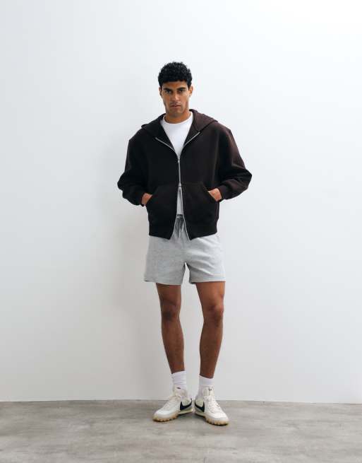 Hollister mid thigh jersey shorts in light grey, 3 of 5