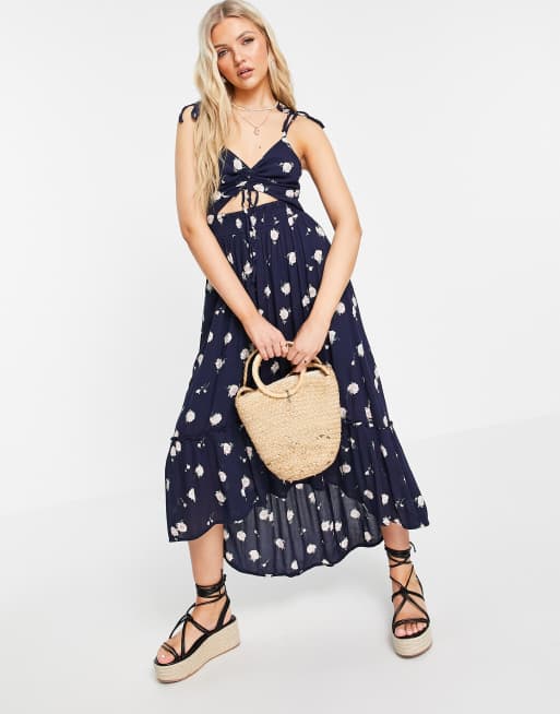 Hollister Co. WOVEN SIDE CUTOUT DRESS - Day dress - navy floral/dark blue -  Zalando.de