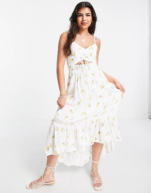 Hollister midi dress in white floral print