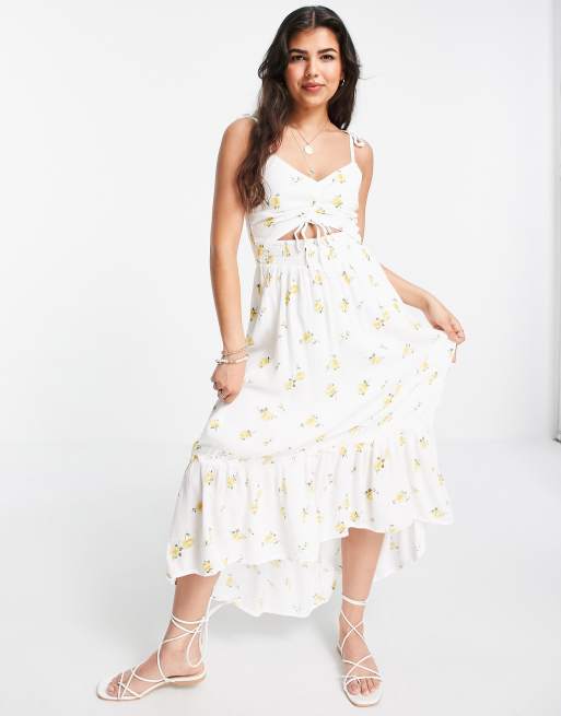 Hollister Midi Dress In White Floral Print Asos