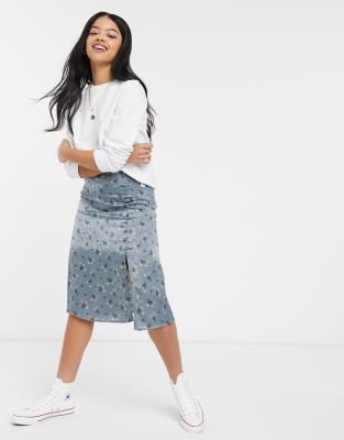 Hollister midi skirt in blue floral | ASOS