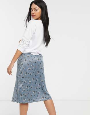 blue floral midi skirt