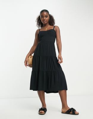 Hollister - Midikleid in Schwarz mit Korsagenoberteil-Black