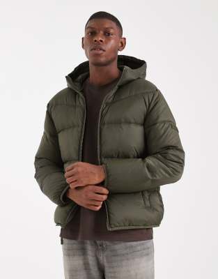 Hollister Midweight Hooded Puffer Jacket In Green