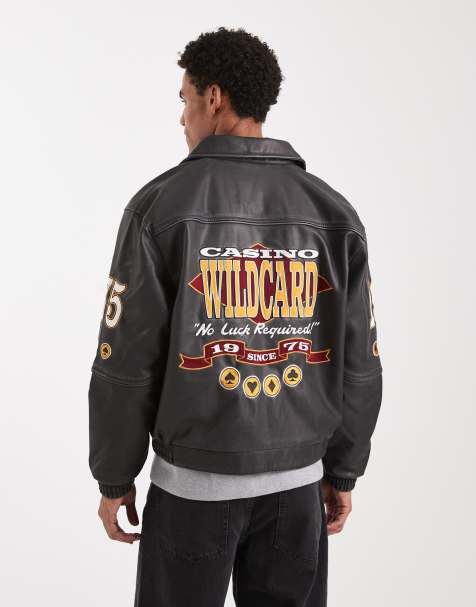 Hollister midweight leather graphic jacket in black - view 1