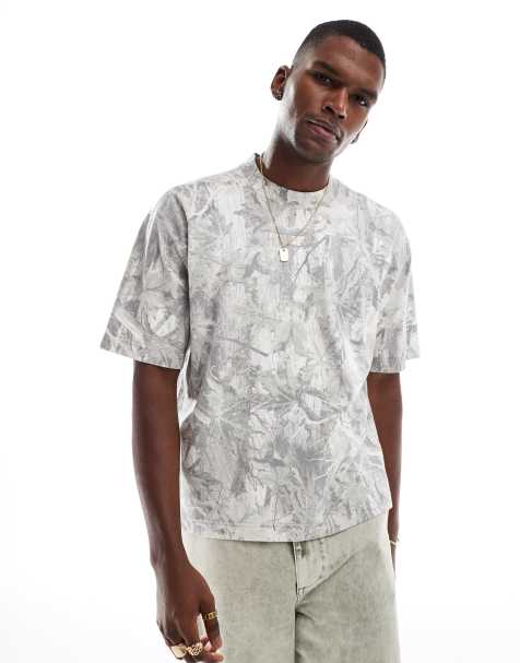Hollister – Miękki T-shirt o luźnym kroju ze stretchem w kremowy wzór moro - view 1