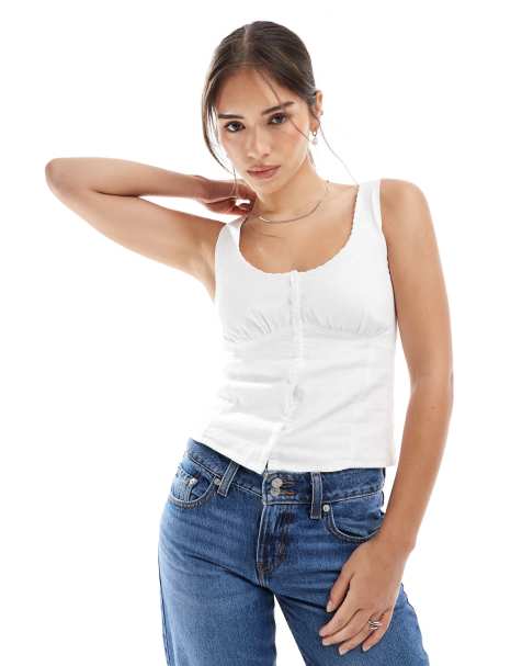Hollister milkmaid button detail sleeveless top in white - view 1